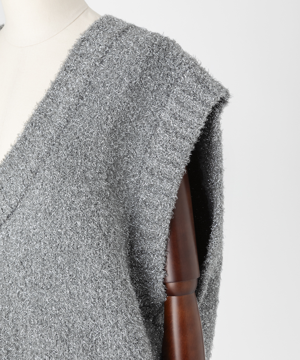 EAUVIRE フィルムラメVネックベスト シルバー