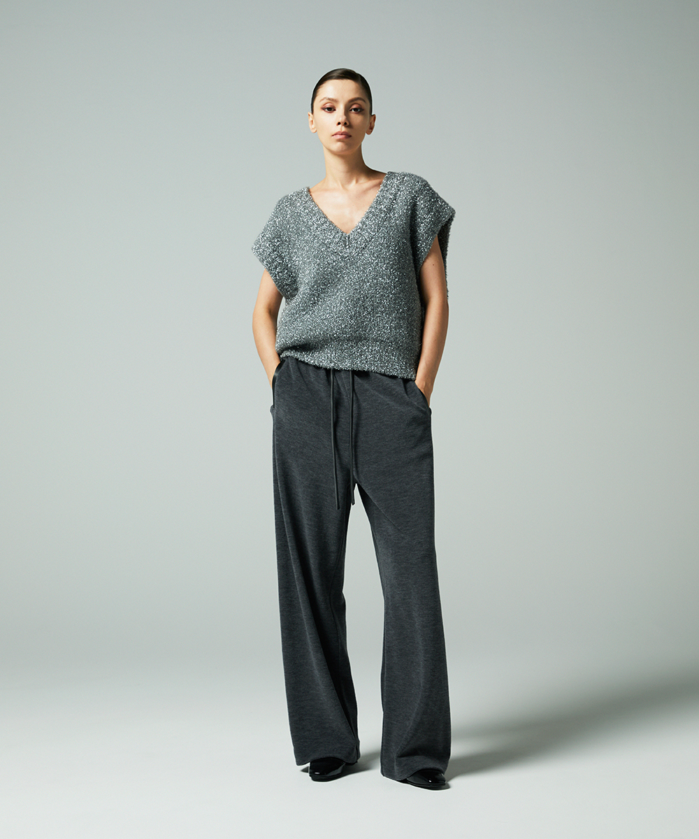 EAUVIRE フィルムラメVネックベスト シルバー