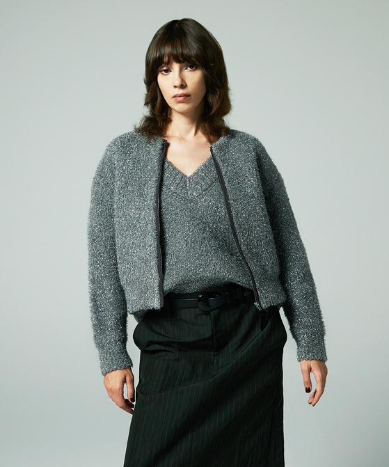 EAUVIRE フィルムラメVネックベスト シルバー