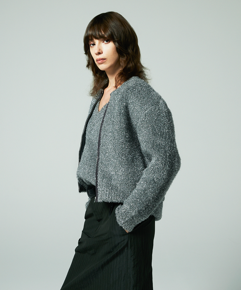 EAUVIRE フィルムラメVネックベスト シルバー