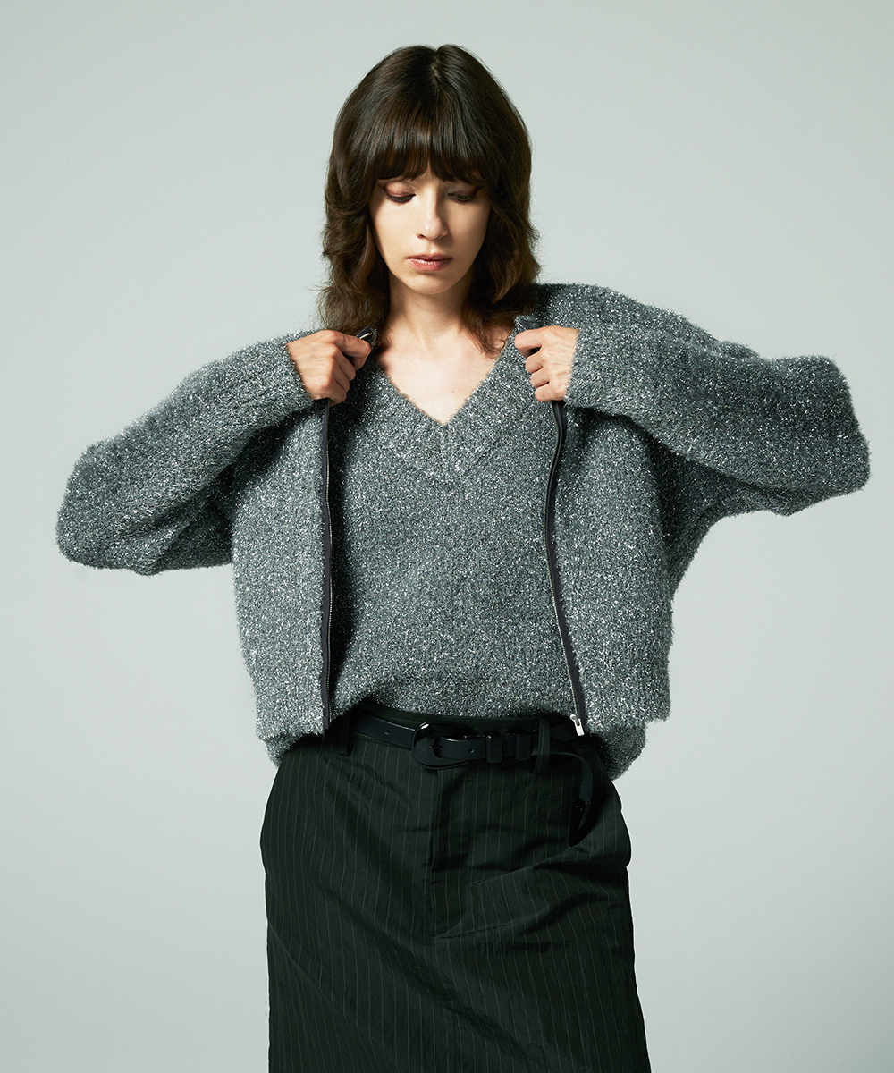 EAUVIRE フィルムラメVネックベスト シルバー