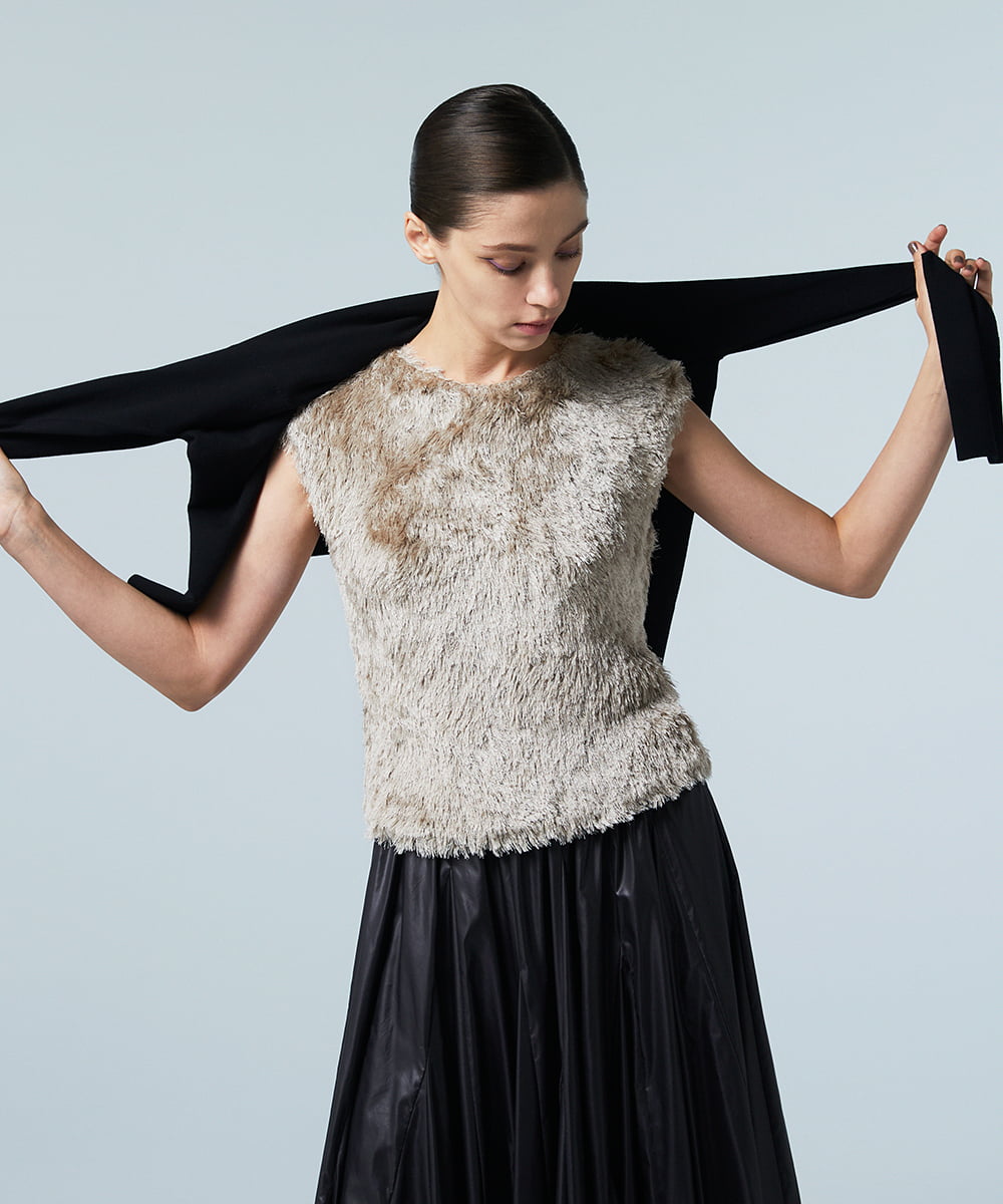 EAUVIRE シルクファーフレンチスリーブニット オフホワイト