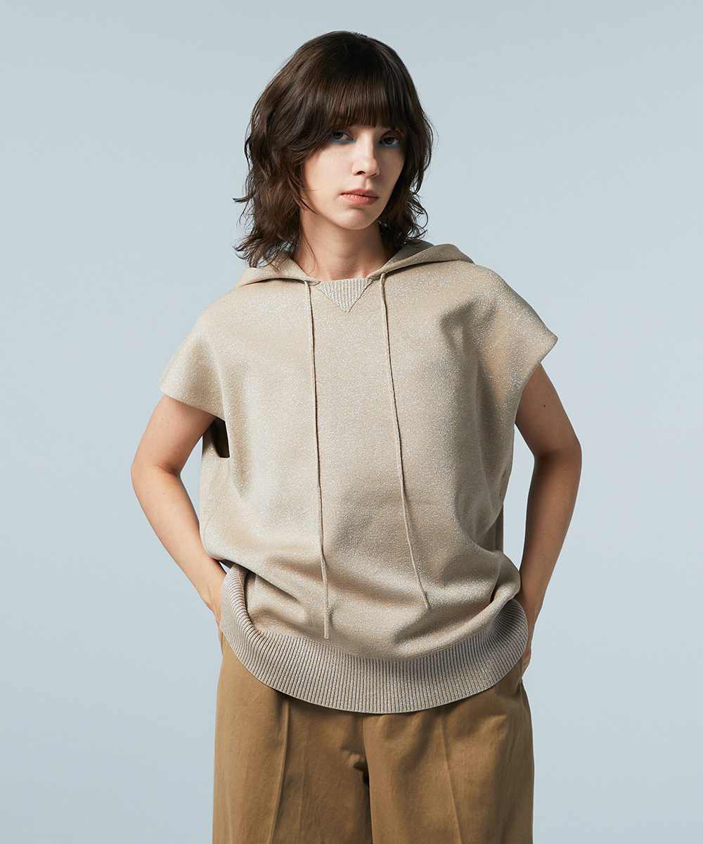 EAUVIRE ラメニットフーディー オフホワイト