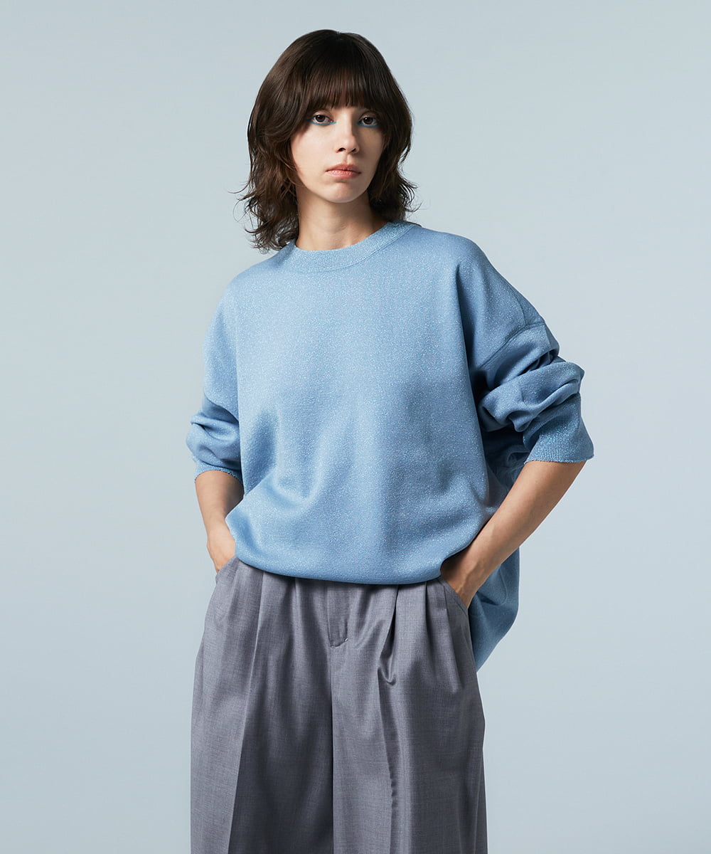 EAUVIRE ラメニットビッグシルエットプルオーバー ライトブルー