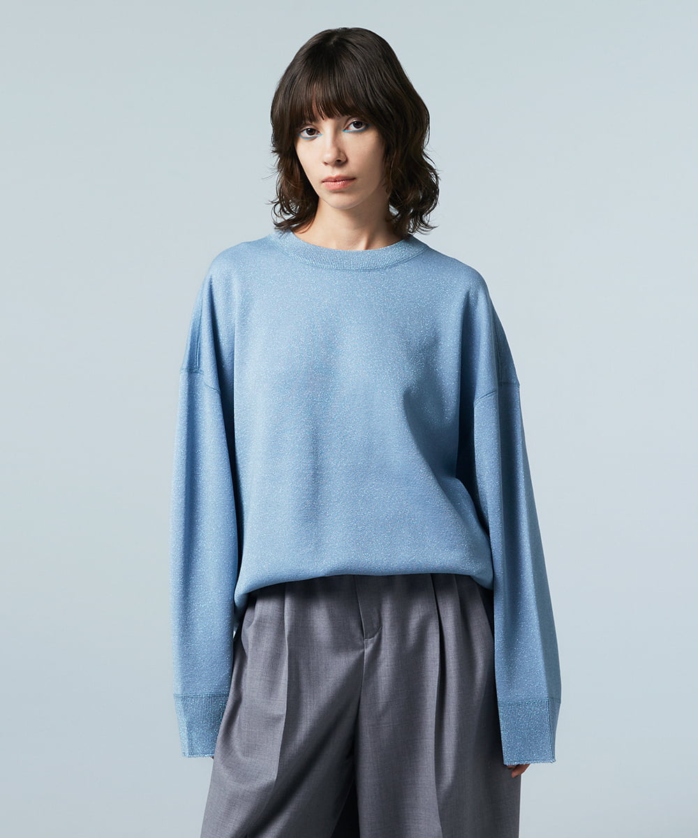 EAUVIRE ラメニットビッグシルエットプルオーバー ライトブルー