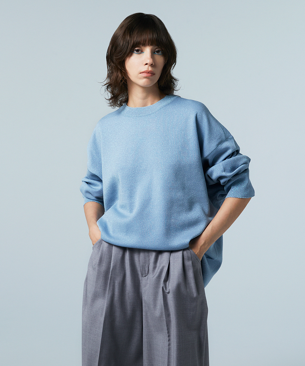 EAUVIRE ラメニットビッグシルエットプルオーバー ライトブルー