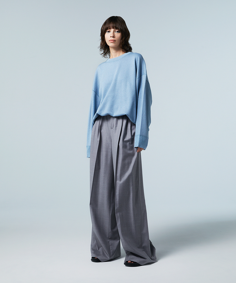 EAUVIRE ラメニットビッグシルエットプルオーバー ライトブルー