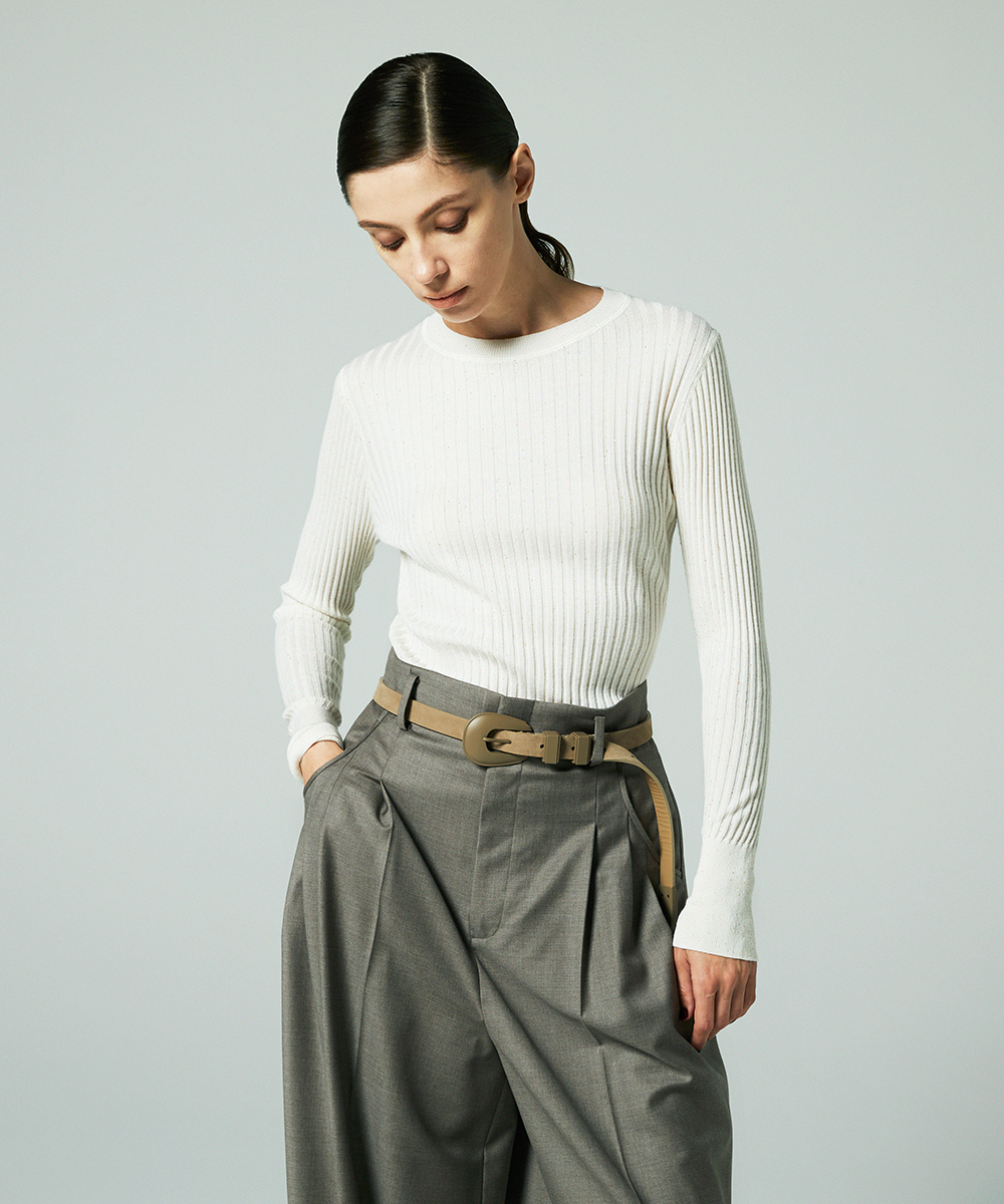 EAUVIRE モックネックリブプルオーバー ホワイト