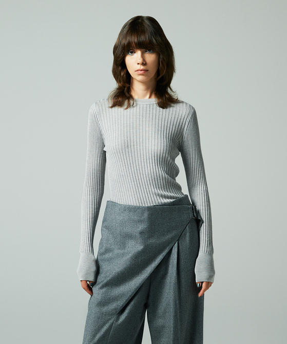 EAUVIRE モックネックリブプルオーバー ライトグレー