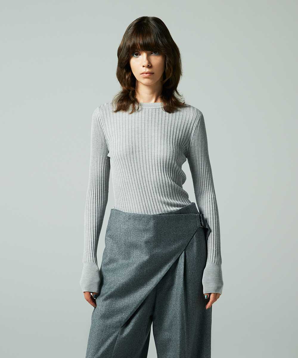 EAUVIRE モックネックリブプルオーバー ライトグレー