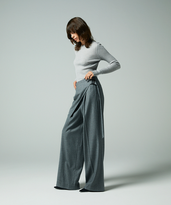 EAUVIRE モックネックリブプルオーバー ライトグレー