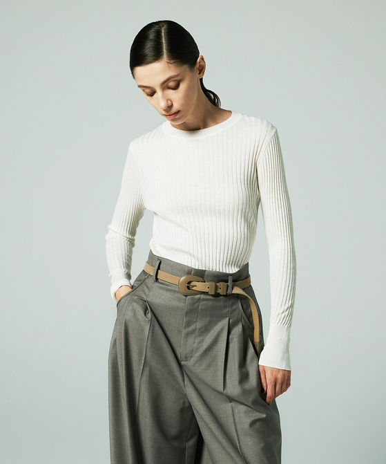 EAUVIRE モックネックリブプルオーバー ライトグレー