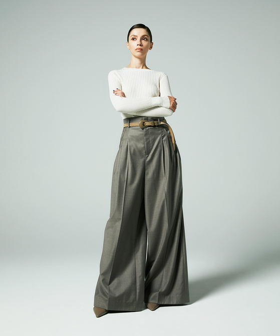 EAUVIRE モックネックリブプルオーバー ライトグレー