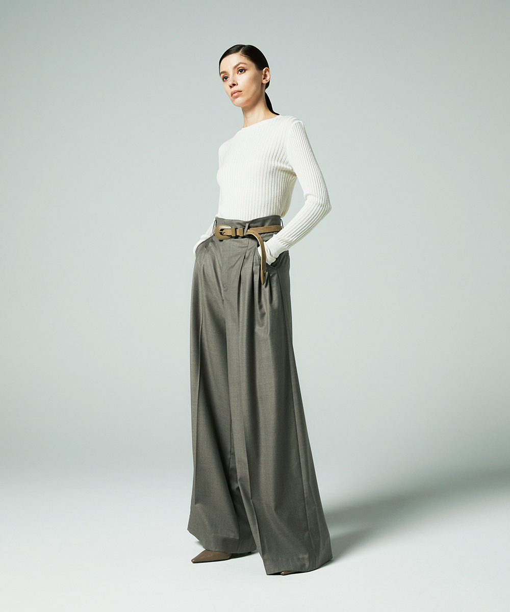 EAUVIRE モックネックリブプルオーバー ライトグレー