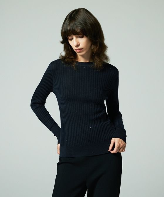 EAUVIRE モックネックリブプルオーバー ライトグレー