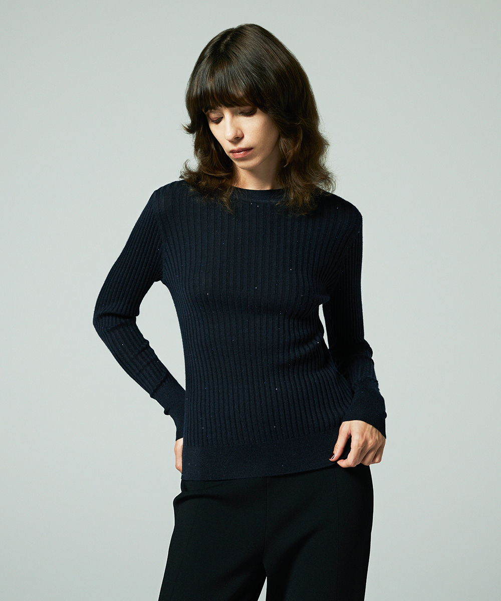 EAUVIRE モックネックリブプルオーバー ライトグレー