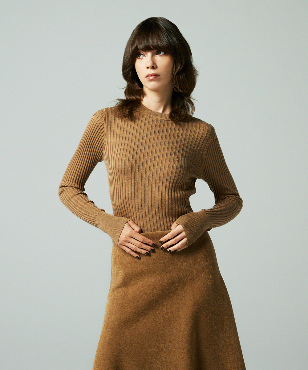 EAUVIRE モックネックリブプルオーバー ライトグレー