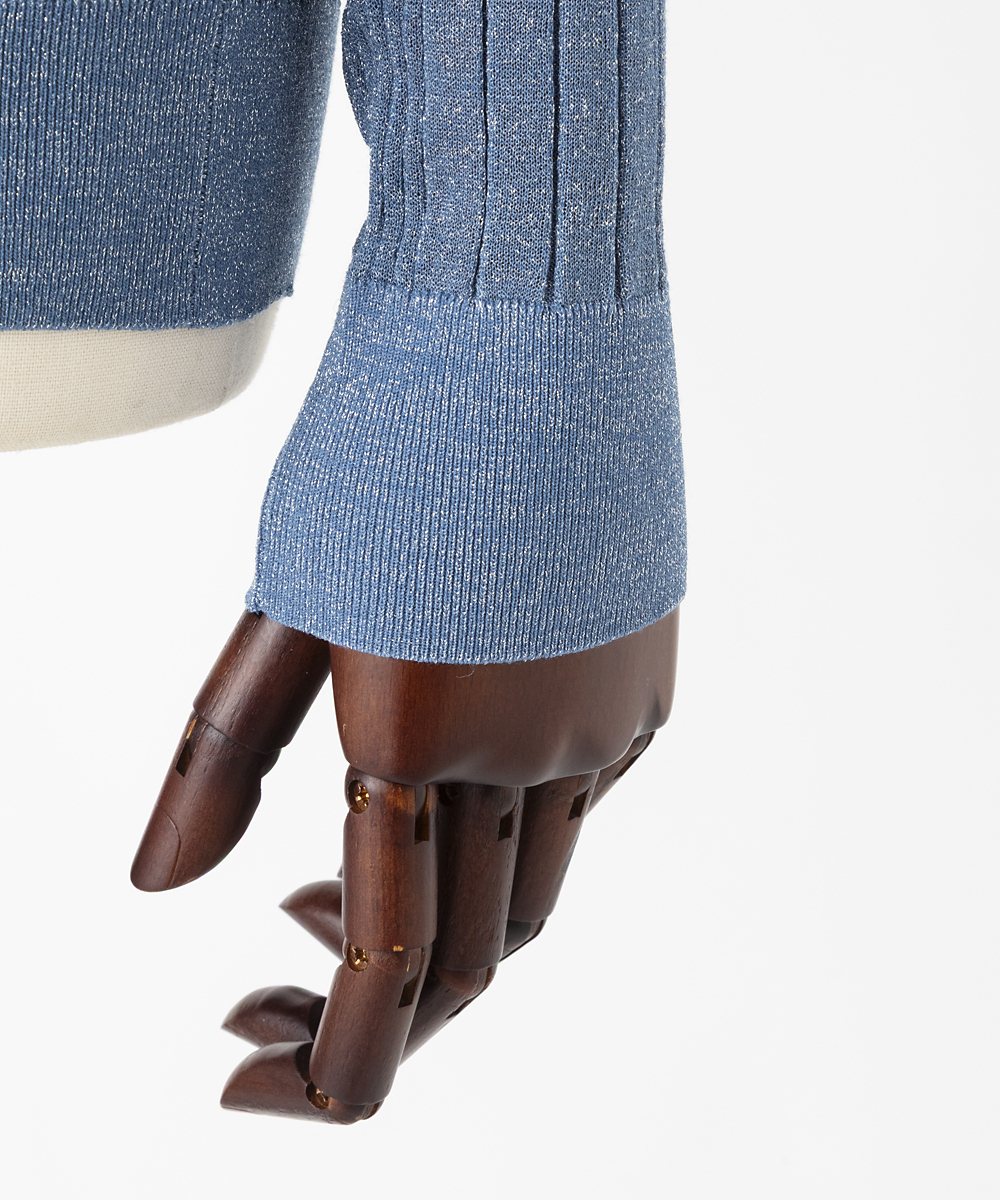 EAUVIRE シアーラメタートルネックニットプルオーバー ブルー