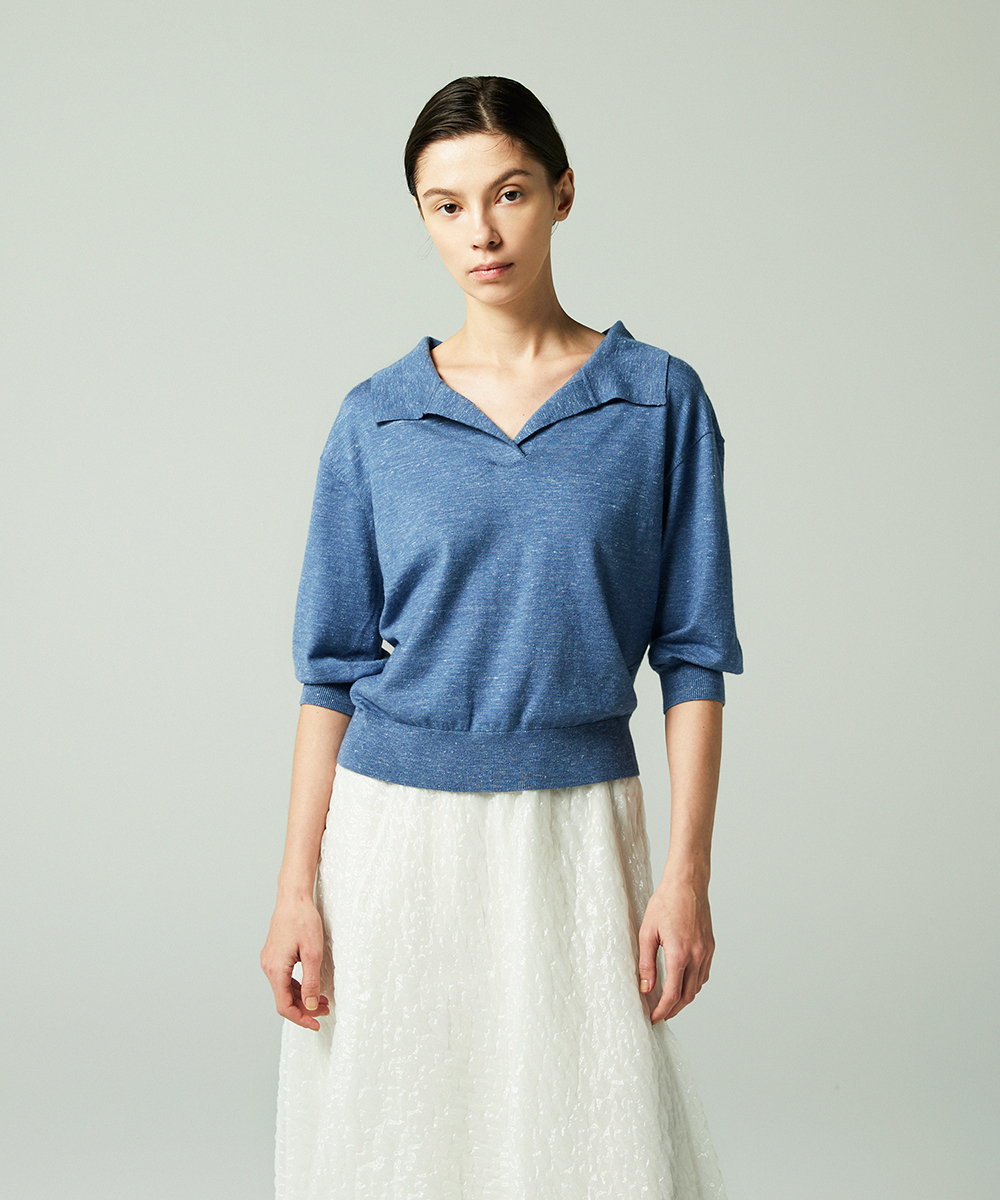 EAUVIRE カシミヤヘンプニュアンスポロ ライトブルー