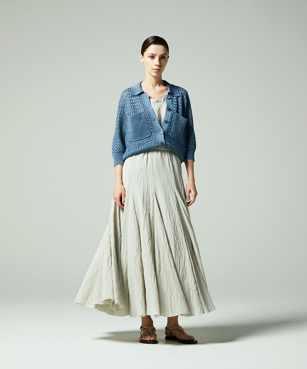 EAUVIRE リネンポロカーディガン ブルー