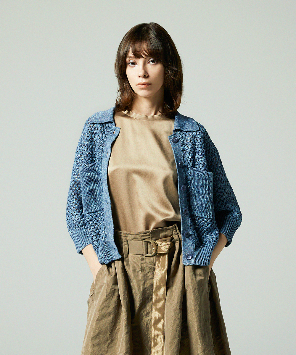 EAUVIRE リネンポロカーディガン ブルー