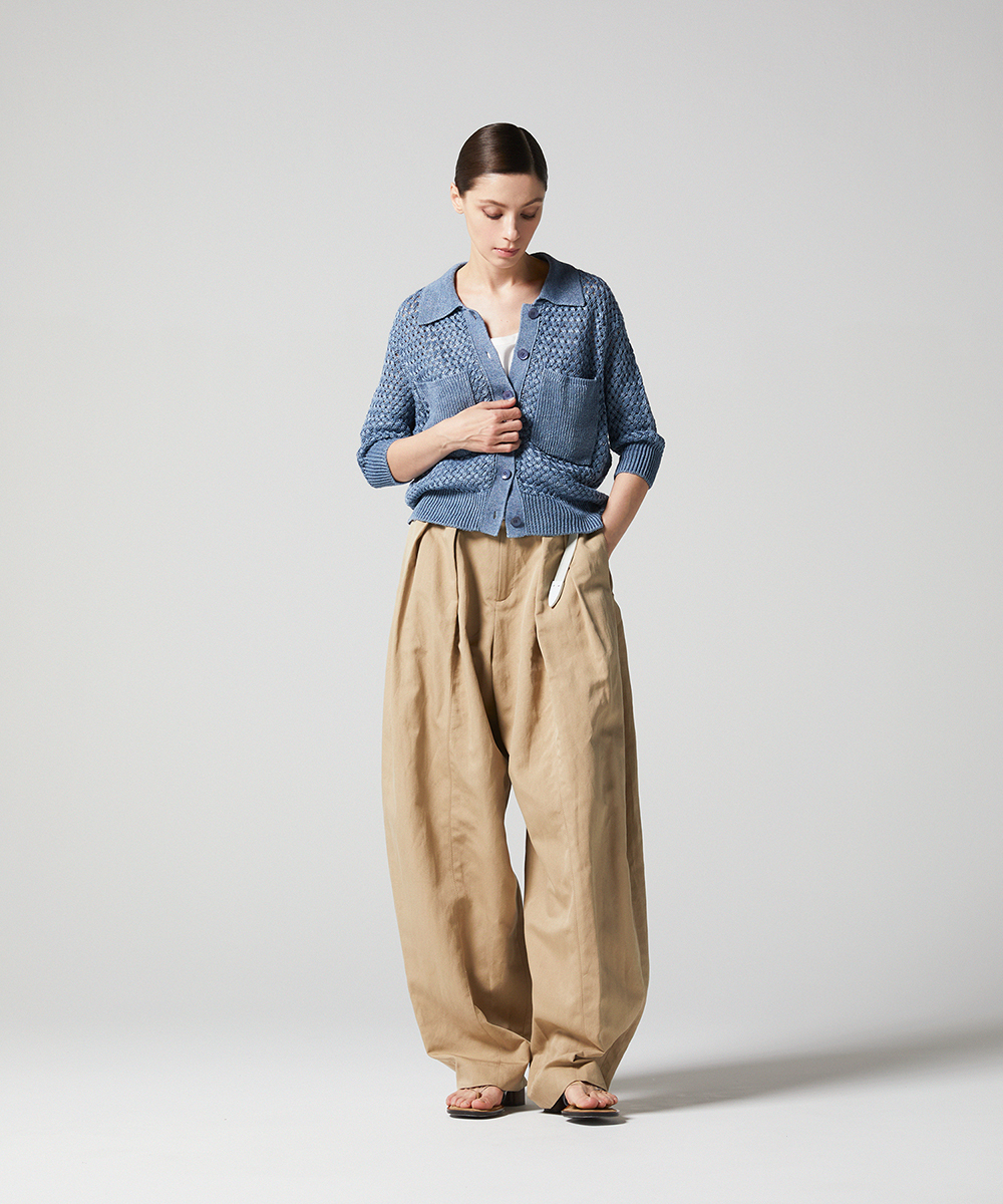 EAUVIRE リネンポロカーディガン ブルー