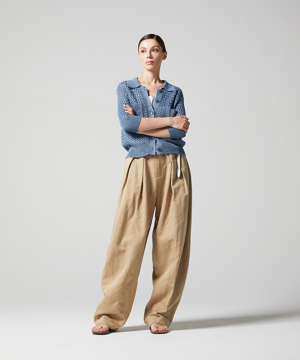 EAUVIRE リネンポロカーディガン ブルー