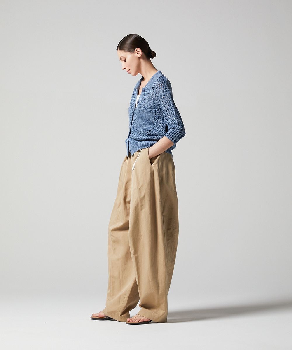 EAUVIRE リネンポロカーディガン ブルー