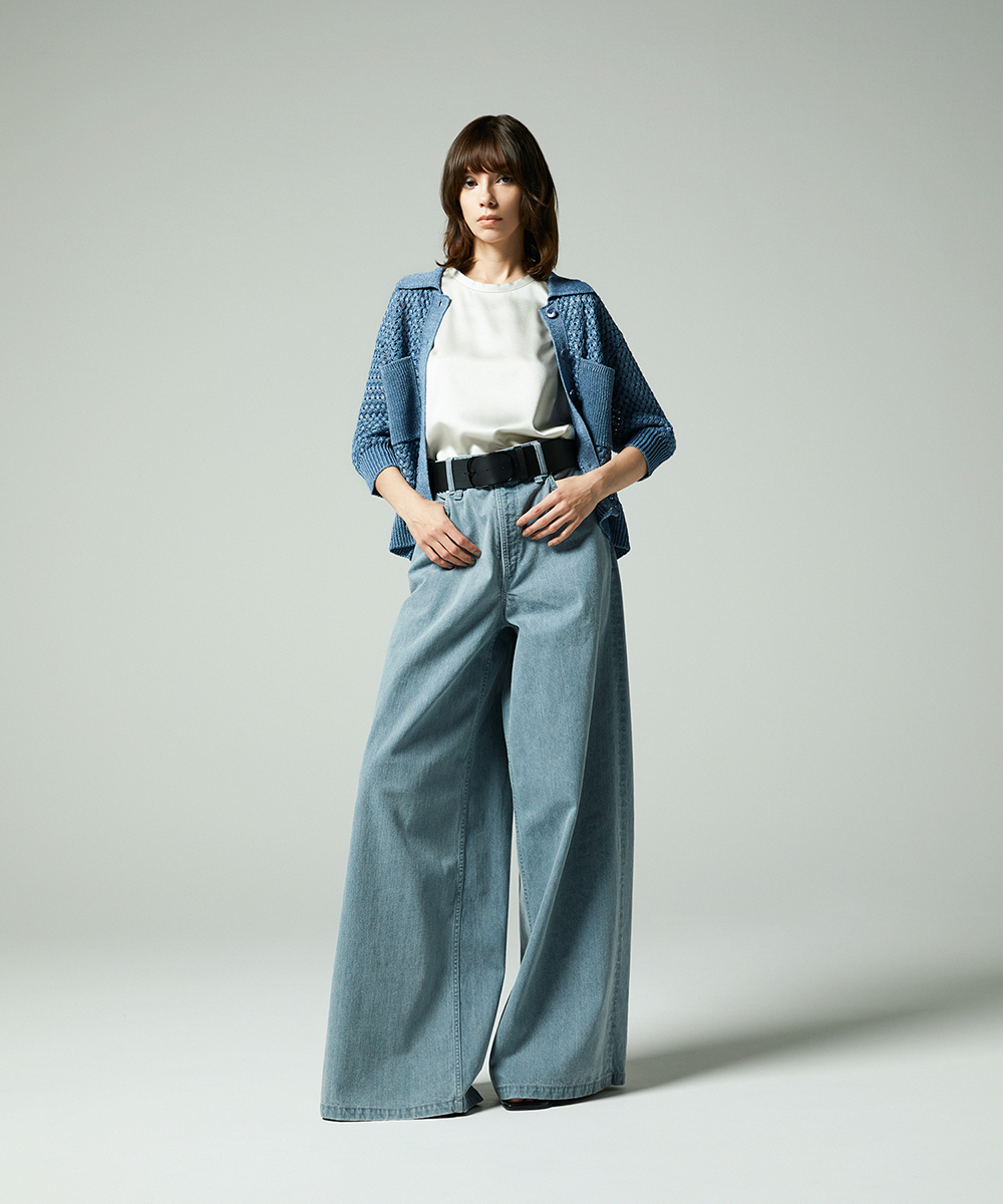 EAUVIRE リネンポロカーディガン ブルー