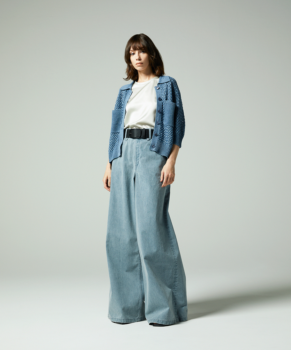 EAUVIRE リネンポロカーディガン ブルー