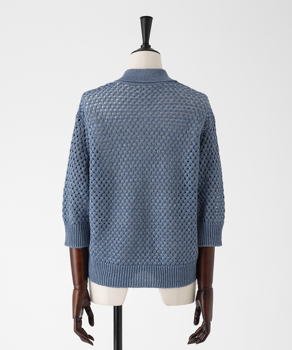 EAUVIRE リネンポロカーディガン ブルー