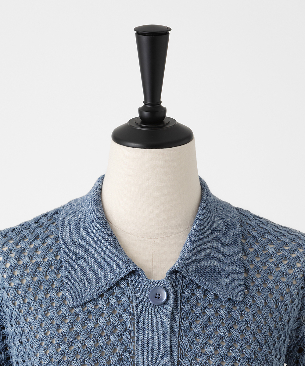 EAUVIRE リネンポロカーディガン ブルー