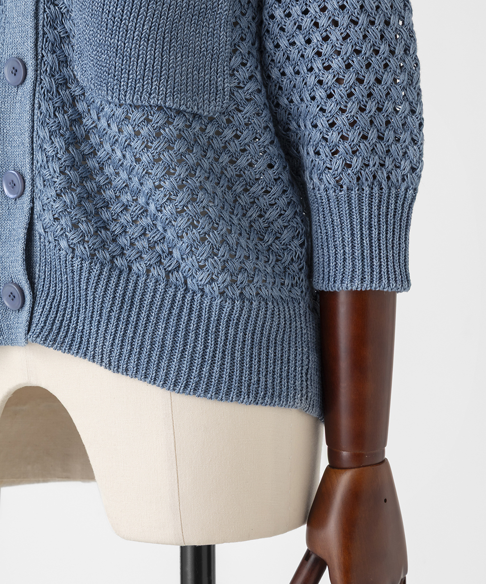 EAUVIRE リネンポロカーディガン ブルー