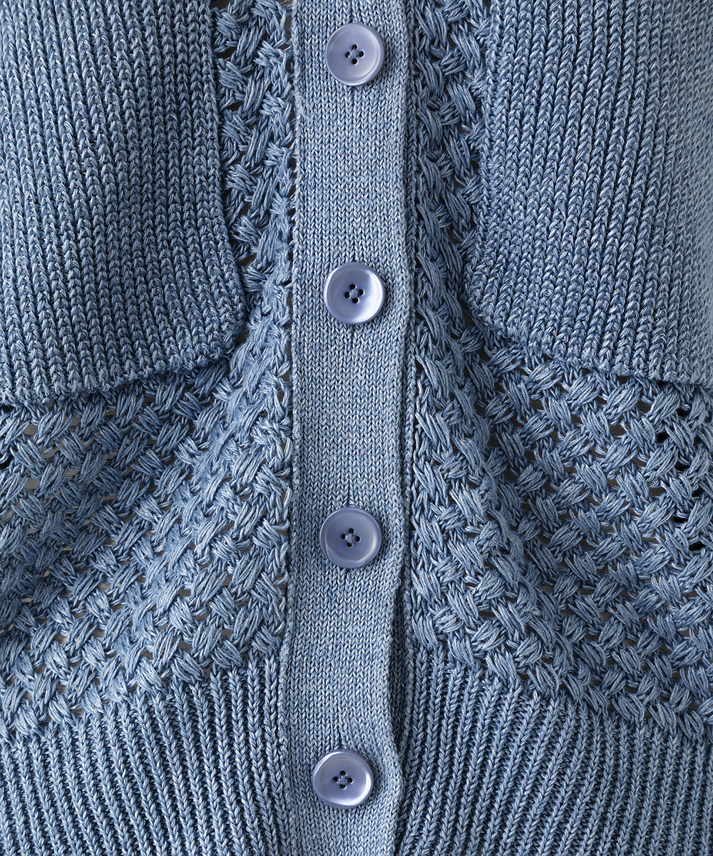 EAUVIRE リネンポロカーディガン ブルー