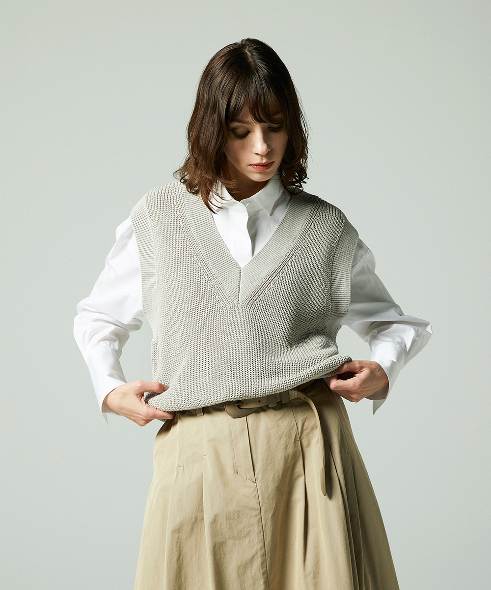 EAUVIRE コットンリネンＶネックベスト セージ