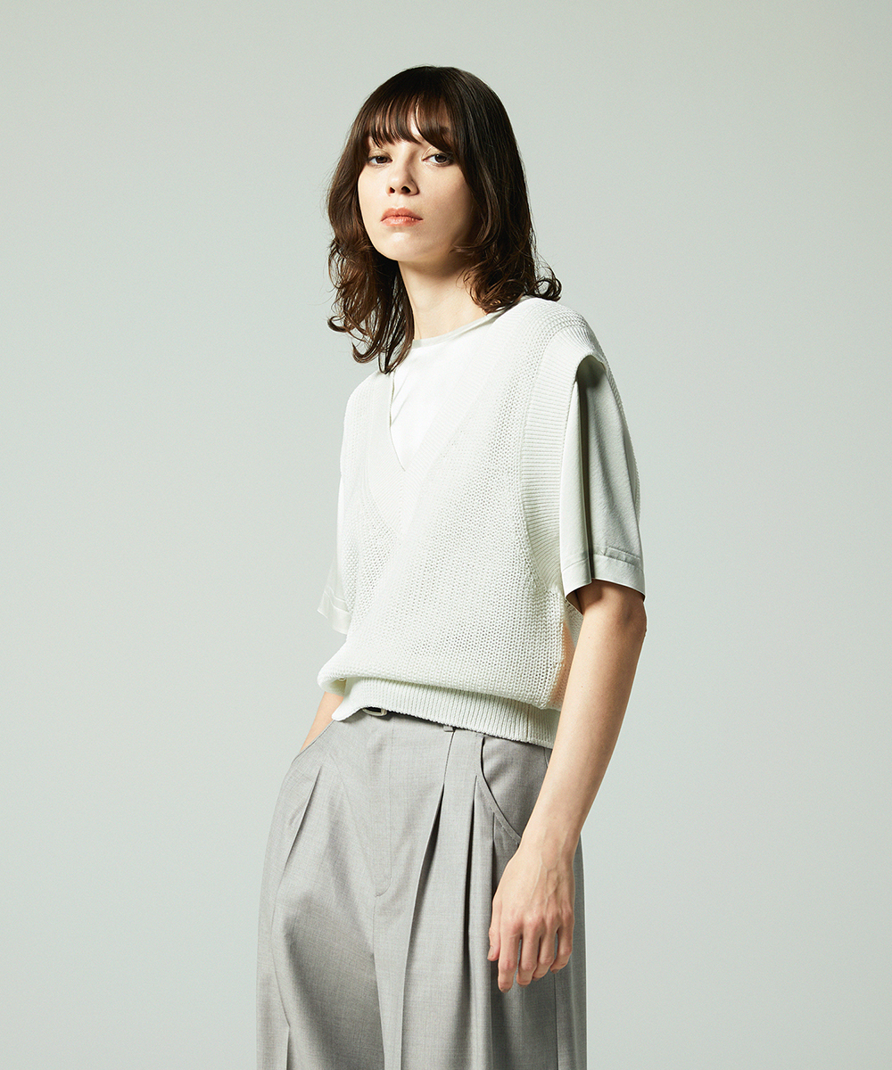 EAUVIRE コットンリネンＶネックベスト セージ