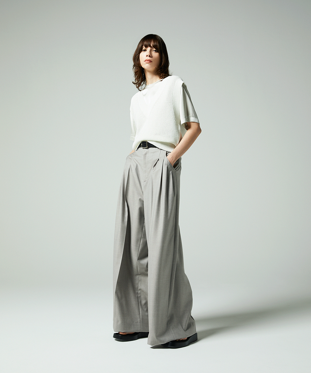 EAUVIRE コットンリネンＶネックベスト セージ