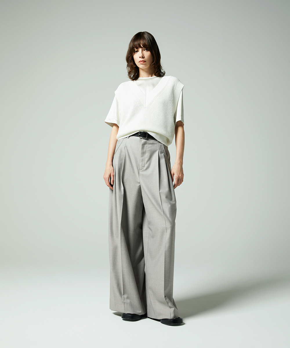 EAUVIRE コットンリネンＶネックベスト セージ