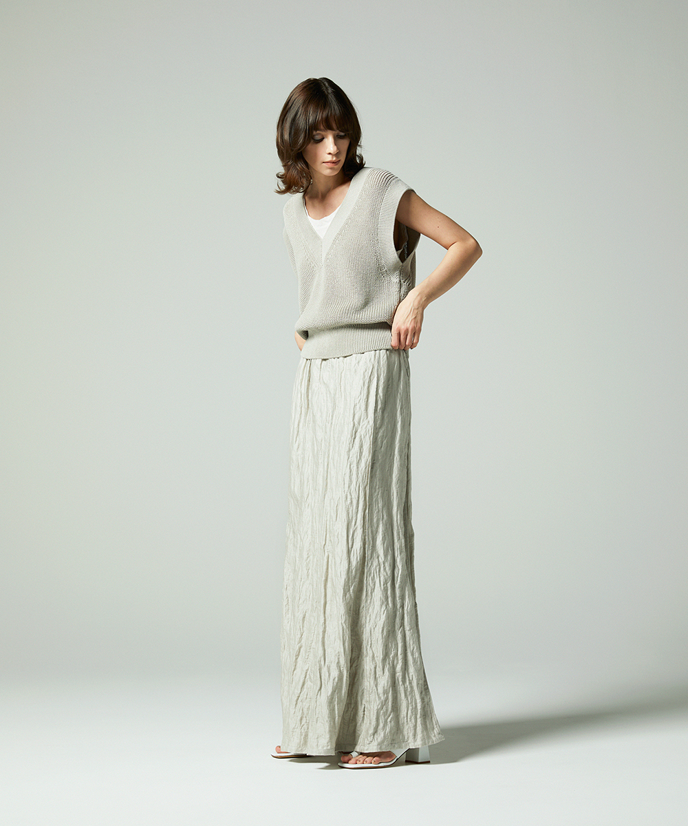 EAUVIRE コットンリネンＶネックベスト セージ