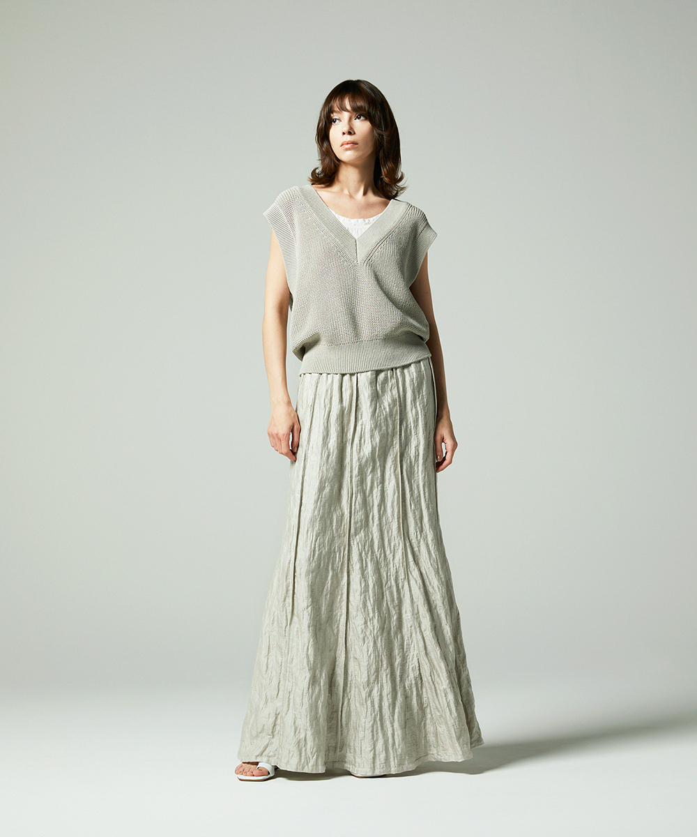 EAUVIRE コットンリネンＶネックベスト セージ