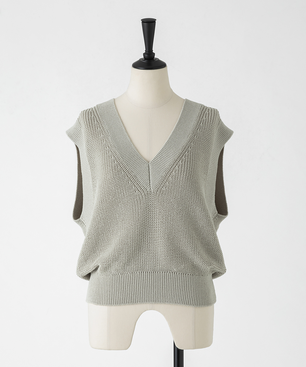 EAUVIRE コットンリネンＶネックベスト セージ