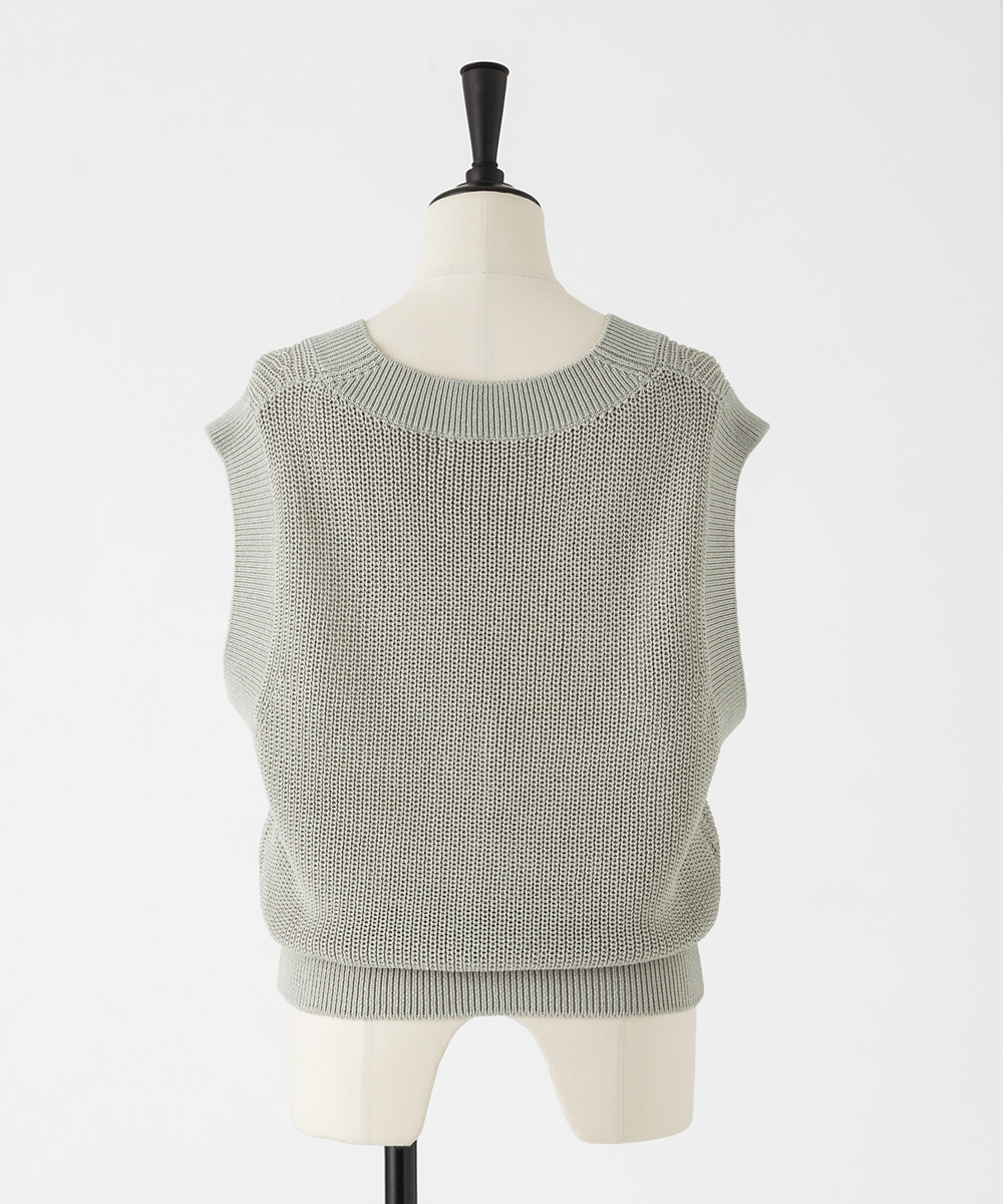 EAUVIRE コットンリネンＶネックベスト セージ