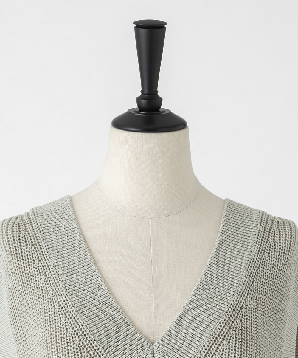 EAUVIRE コットンリネンＶネックベスト セージ