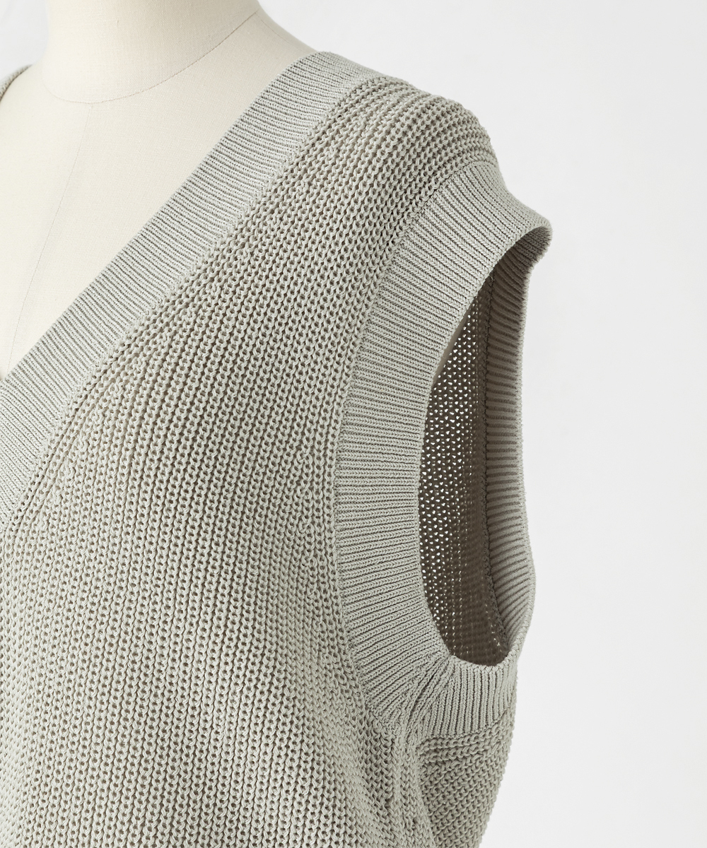 EAUVIRE コットンリネンＶネックベスト セージ