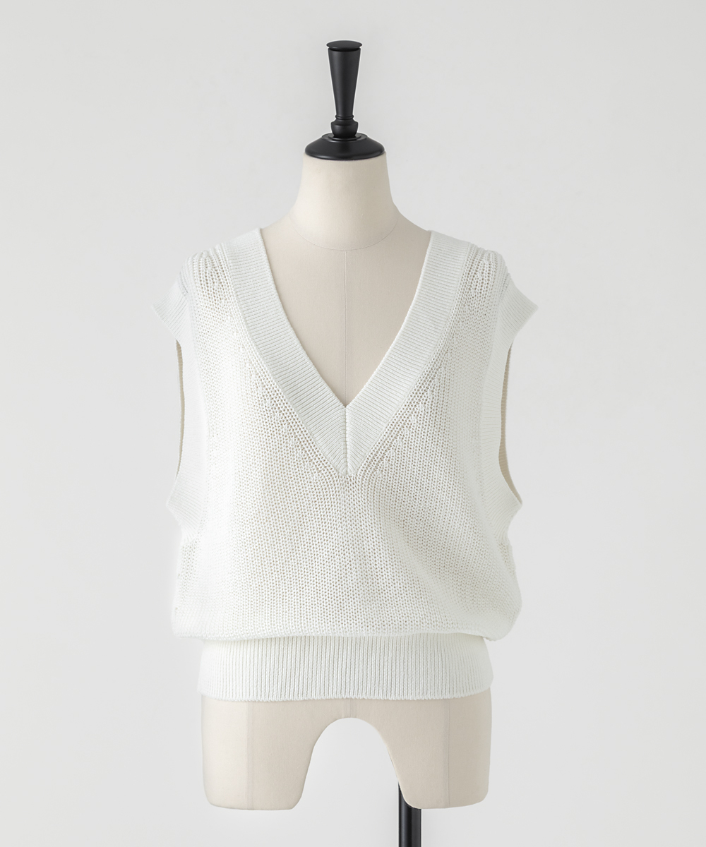 EAUVIRE コットンリネンＶネックベスト セージ