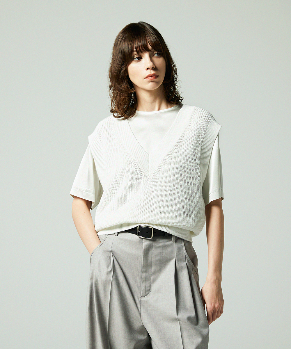 EAUVIRE コットンリネンＶネックベスト ホワイト