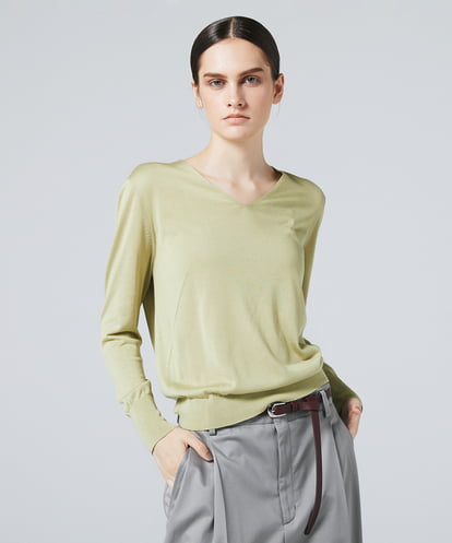 EAUVIRE フィラメントシルクVネックプルオーバー イエロー