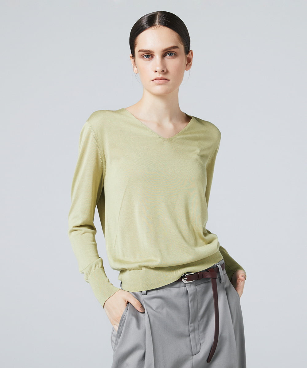 EAUVIRE フィラメントシルクVネックプルオーバー イエロー