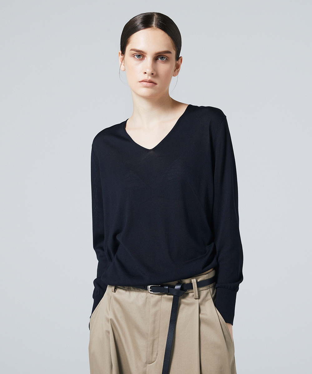 EAUVIRE フィラメントシルクVネックプルオーバー イエロー