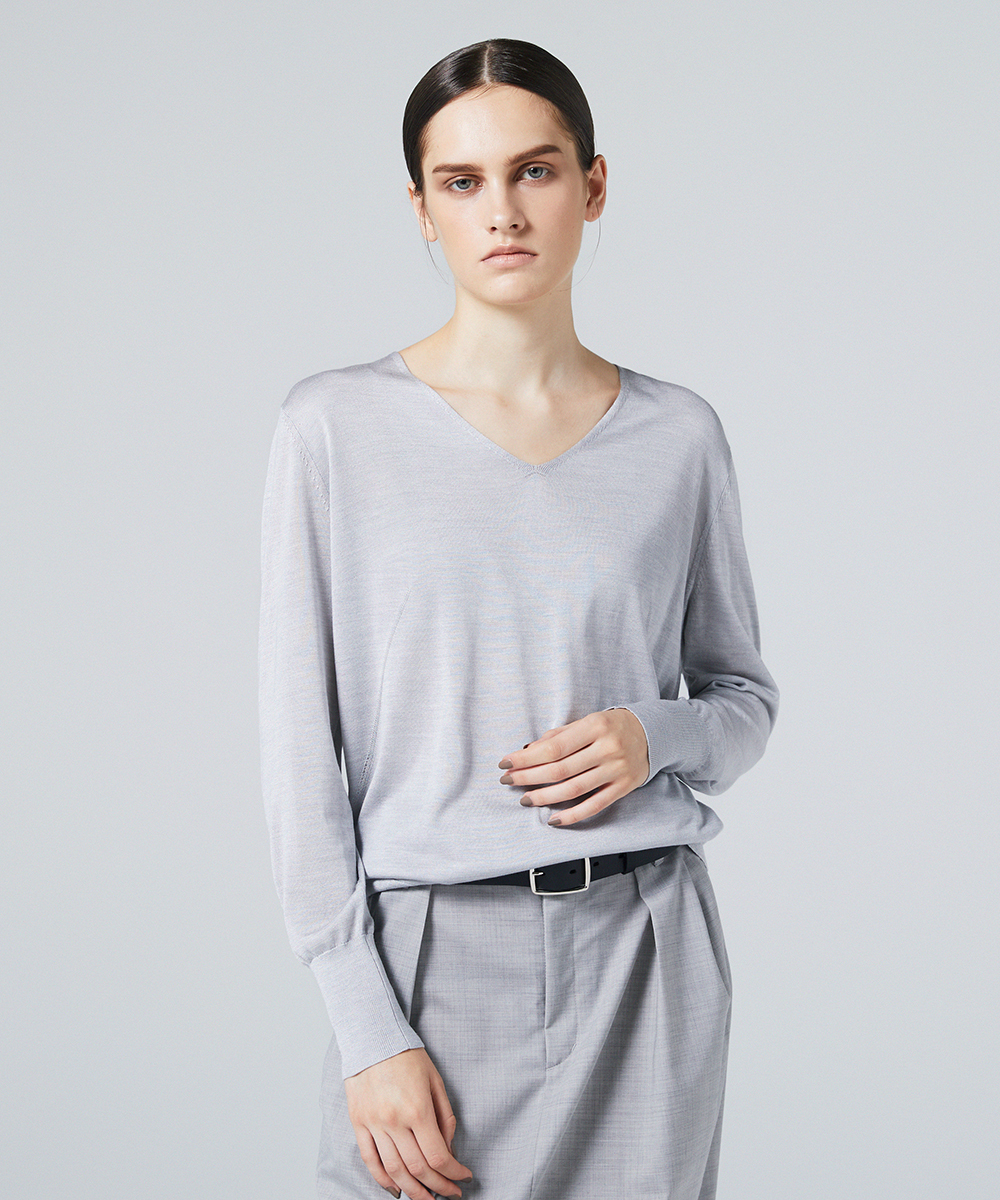 EAUVIRE フィラメントシルクVネックプルオーバー イエロー